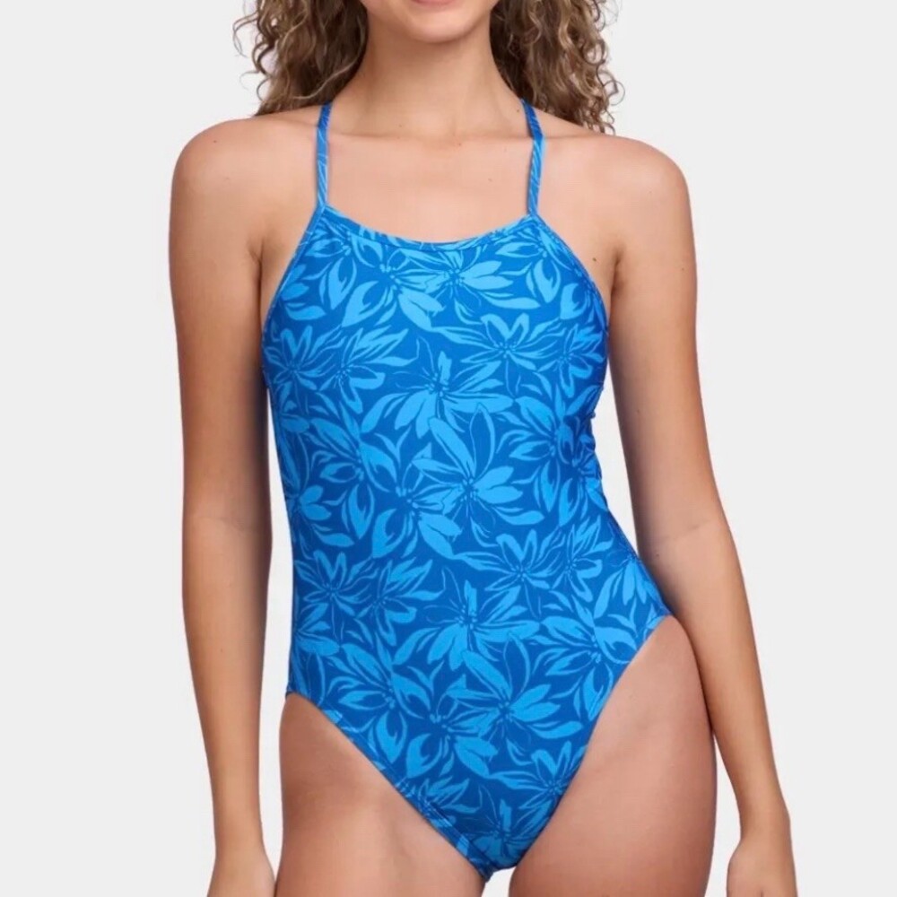 JOLYN Brandon One Piece Swimsuit Womens Size XS Blue Floral Tie Back